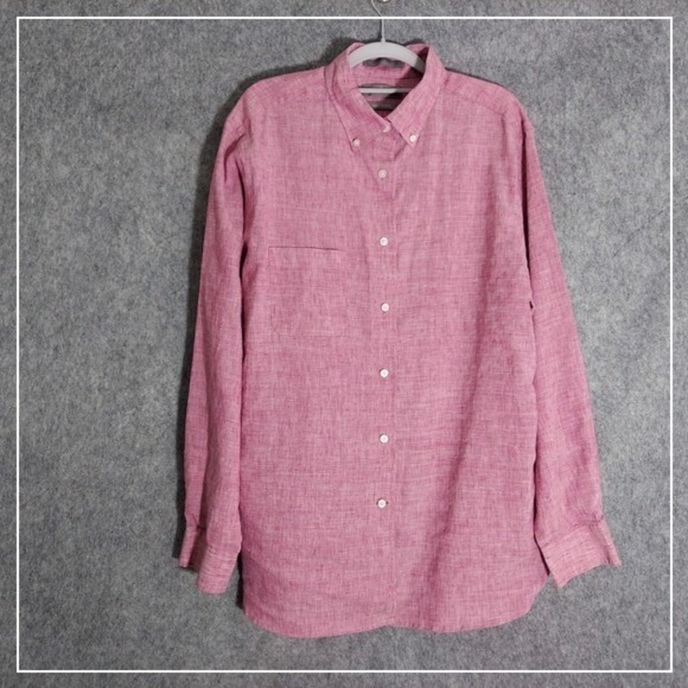 Daniel Cremieax Men Shirt L Long Sleeve Stretch Linen Button Preppy Coastal Red